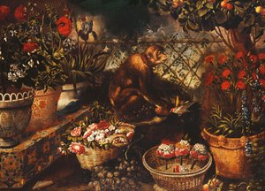 En apa i en inhägnad trädgård, av Thomas Hiepes