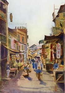 En gata i Macao (färg litho) av Thomas Hodgson Liddell