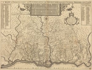En karta över er förbättrade del av Pennsylvania i Amerika, uppdelad i grevskap, townships och lotts av Thomas Holme