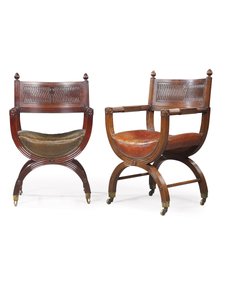 Sen viktoriansk mahogny X-Frame fåtölj, tillskriven Marsh, Jones & Cribb, efter design av Thomas Hope, ca 1880 (mahogny)