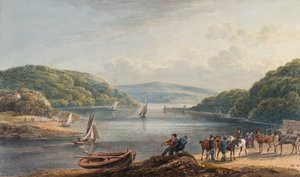Briton Ferry, flod och kyrka (akvarell  blyerts på papper)
