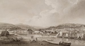 Neath, från södra sidan av floden (akvarell  blyerts på papper) av Thomas Hornor