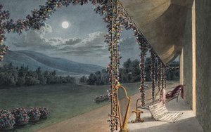 Rheola, scen från salongen (akvarell och blyerts på papper)