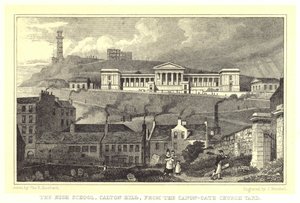 High School, Calton Hill, från Canon-Gate Church Yard (gravyr) av Thomas Hosmer (after) Shepherd