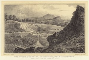 Stenbrotten, Craigleith, nära Edinburgh, från vilken New Town byggdes (gravyr) av Thomas Hosmer (after) Shepherd