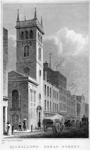 All Hallows Church, Bread Street, London, 1829 av Thomas Hosmer Shepherd