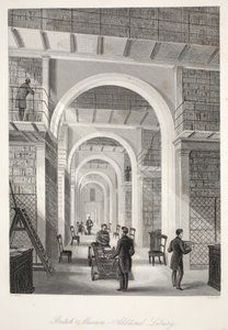 British Museum, Additional Library, från "London Interiors with their Costumes and Ceremonies" pub. Joseph Mead, London, ca 1843 (stålgravyr). av Thomas Hosmer Shepherd