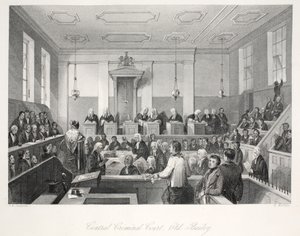 Central Criminal Court på Old Bailey, från puben "London Interiors with their Costumes and Ceremonies". Joseph Mead, London, ca 1843 (stålgravyr) av Thomas Hosmer Shepherd