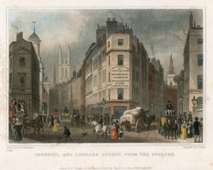 Cornhill and Lombard Street, London, från Poultry av Thomas Hosmer Shepherd