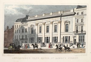 Crockfords Club House, St. James Street. Pub. 1828 (handfärgad gravyr) av Thomas Hosmer Shepherd