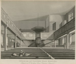 Interiör av Salters Hall Meeting, beläget i St Swithins Lane, Cannon Street, London