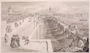London Bridge gammal och ny, London, 1831 av Thomas Hosmer Shepherd
