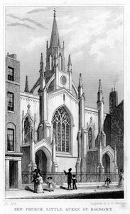 New Church, Little Queen Street, Holborn, London, 1800-talet. av Thomas Hosmer Shepherd
