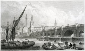 Old London Bridge, från Southwark, 1829 av Thomas Hosmer Shepherd
