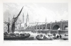 Old London Bridge, från Southwark, från puben "London and it