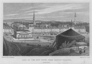 En del av New Town, från Ramsey Gardens, Edinburgh (gravyr) av Thomas Hosmer Shepherd