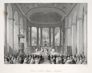 Roman Catholic Chapel, Moorfields, från "London Interiors with their Costumes and Ceremonies" pub. Joseph Mead, London, ca 1843 (stålgravyr). av Thomas Hosmer Shepherd