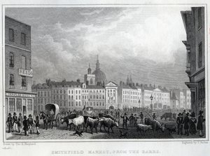 Smithfield Market från Barrs, graverad av Thomas Barber, ca 1830 av Thomas Hosmer Shepherd