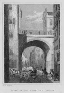 South Bridge, från Cowgate (gravyr) av Thomas Hosmer Shepherd
