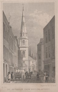 St. Antholin, från Watling Street, graverad av A. Cruse, ca 1830 (gravyr) av Thomas Hosmer Shepherd
