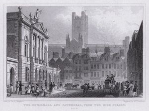 The Guildhall and Cathedral, från High Street, Bath (gravyr) av Thomas Hosmer Shepherd
