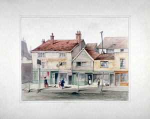 The Hare and Hounds Inn och butikslokaler på Upper Street, Islington, London, c1835. av Thomas Hosmer Shepherd