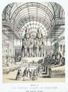 Den nubiska domstolen vid The Crystal Palace i Sydenham, ca 1851-1855 (akvatint) av Thomas Hosmer Shepherd