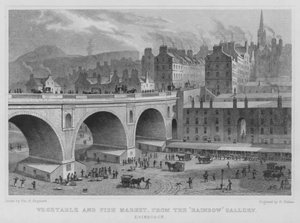 Grönsaks- och fiskmarknad, från Rainbow Gallery, Edinburgh (gravyr) av Thomas Hosmer Shepherd