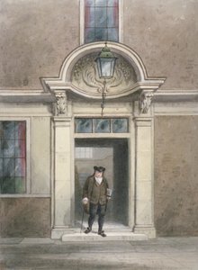 Utsikt över Dr Johnsons dörr och trappa, Inner Temple Lane, City of London, 1855. av Thomas Hosmer Shepherd