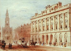 Utsikt över Somerset House och Church of St. Mary Le Strand (penna och akvarell på papper) av Thomas Hosmer Shepherd