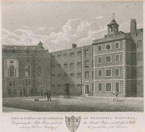 Vy över en del av fyrkanten av Bridewell Hospital av Thomas Hosmer Shepherd