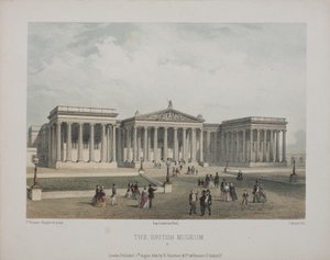 Utsikt över British Museum, med besökare som går utanför, 1854 av Thomas Hosmer Shepherd