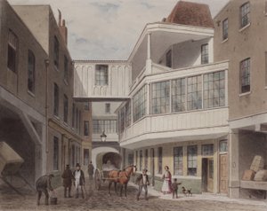 Utsikt över Cross Keys Tavern, Wood Street, ca 1850 (wc på papper) av Thomas Hosmer Shepherd