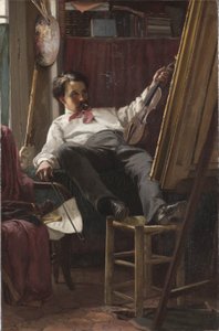 Självporträtt av konstnären i hans studio av Thomas Hovenden