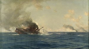 Sänkningen av "Scharnhorst" vid slaget om Falklandsöarna, 8 december 1914, ca 1915 (olja på duk)