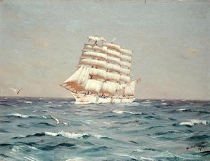 "Viking", en fyrmastad Barque Under Full Segel