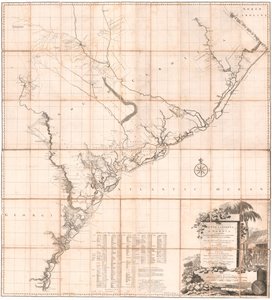 En karta över South Carolina och en del av Georgia av De Brahm