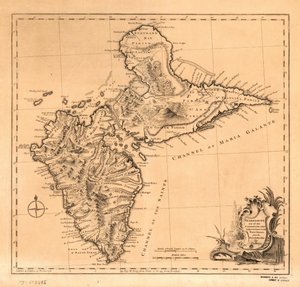 Guadaloupe en av de karibiska öarna som lyder under Frankrike i Västindien, LOC 75693286 av Thomas Jefferys
