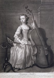 Porträtt av Benjamin Hallet som spelar violincello, graverat av James McArdell (c.1729-65), c.1749 av Thomas Jenkins