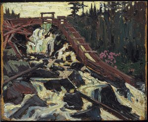 Timber Chute, 1915 (olja på komposit trä-massaskiva) av Tom Thomson