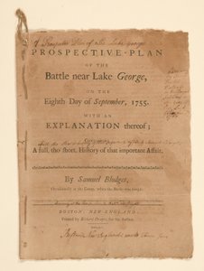 En projektiv plan för striden som utkämpades nära Lake George. Text (del B) av Samuel Blodgett av Thomas Johnston
