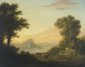 Klassiskt landskap med en flod av Thomas Jones