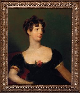 Porträtt av Lady Beresford, sittande, halvlångt i en svart klänning dekorerad med en ros av Thomas Lawrence