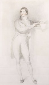 Porträtt av Sir Francis Burdett, Bart, liten i full längd, stående vid en kaminhylla, ca 1796 av Thomas Lawrence