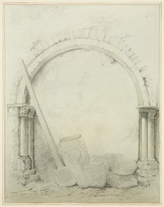 Valv och kolumner i Mereweathers lokaler mellan Nicholas Street och Corn Street (penna och akvarell på papper) av Thomas Leeson the Elder Rowbotham