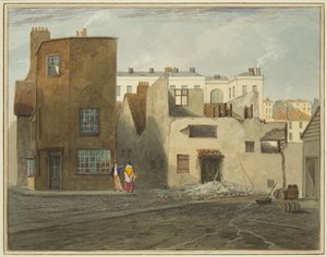 Baksidan av Infirmary, som visar Whitson Street (penna och akvarell på papper) av Thomas Leeson the Elder Rowbotham