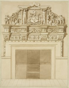 Skorstensstycke daterat 1729, på 139 Redcliffe Street (akvarell på papper) av Thomas Leeson the Elder Rowbotham