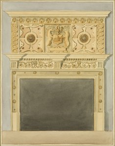 Skorstensstycke i Robert Adams hus (akvarell på papper) av Thomas Leeson the Elder Rowbotham