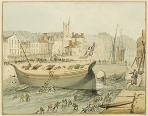Rengöring av den flytande hamnen, 1828 av Thomas Leeson the Elder Rowbotham