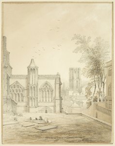 Östra delen av St Mary Redcliffe, som visar Temple Church (penna och akvarell på papper) av Thomas Leeson the Elder Rowbotham